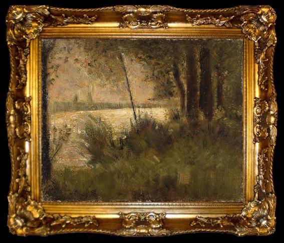 framed  Georges Seurat Grassy Riverbank, ta009-2